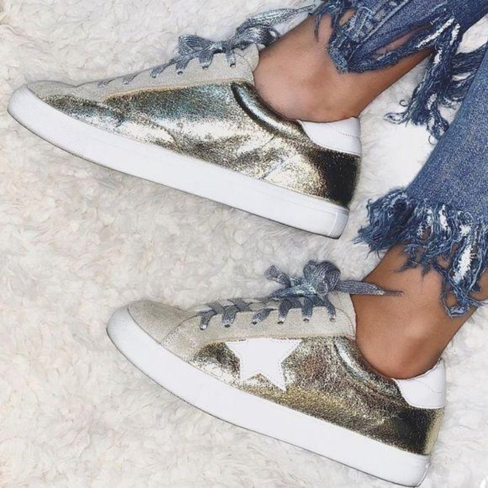 Metallic Silver Low Top Star Sneakers - Picture 10 of 15